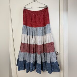 Hairston Roberson vintage patriotic western red white blue maxi broom skirt L